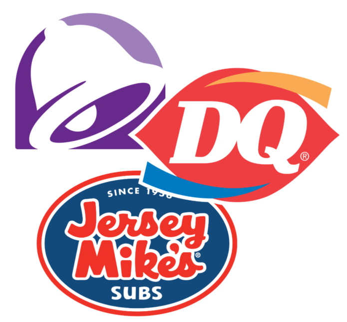 Taco Bell, Jersey Mikes, Dairy Queen Logos